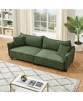 Green Corduroy Sofa Bed with Pillows for Living Room