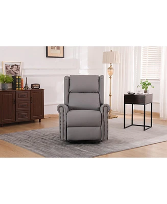 360 Degree Swivel Upholstered Manual Recliner With Nailhead Trims For LIving Room, Grey