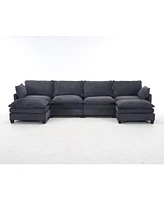 Oversized Velvet Modular Sofa U-Shape Couch with Ottomans & Pillows