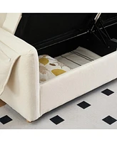 79.50 inches long, Teddy Cotton Linen Sofa Fabric, with metal conical long legs, metal strip matching, stylish and simple-Beige
