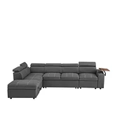 Grey Fabric Sectional Sofa with Storage Ottoman