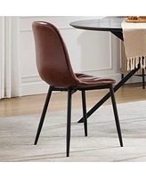 Modern Faux Leather Dining Chairs (Set of 4), High Backrest, Metal Legs