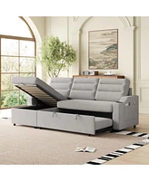 83" Convertible Sofa Bed with Storage, Recliner, and Cup Holder
