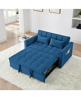 54.33 inch versatile foldable sofa bed in 3 lengths, modern sofa sofa sofa velvet pull-out bed, adjustable back (Blue)