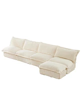 Cream Corduroy Modular Armless Sectional Sofa with Ottoman