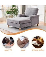Modern Mid-Century Indoor Oversized Chaise Lounger Comfort Sleeper Sofa with Soild Wood Legs