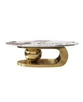 51 Inches Oval Faux Marble Coffee Table for Living Room with Stainless Steel Base