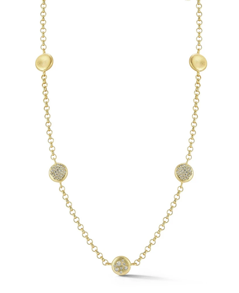 Rachel Zoe 14K Gold Plated Sterling Silver Pave Button Station Necklace
