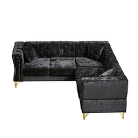 L-Shaped Sectional Sofa with Chenille Fabric and Copper Nailhead Trim