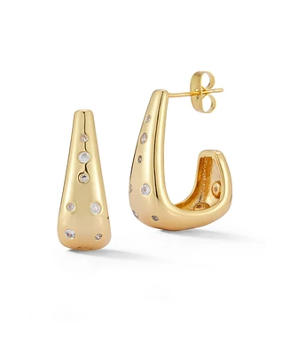 Rachel Zoe Rhodium Plated Crystal J Hoop Earrings