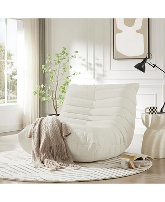 Fireside Accent Bean Bag Chair, Modern Armless Floor Sofa (Chenille, White)