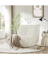 Fireside Accent Bean Bag Chair, Modern Armless Floor Sofa (Chenille, White)