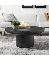35.98inch Round Coffee Table with Cylindrical Leg,Wood Veneer Tabletop Table,Rounded Sofa Side Table for living Room Office,Black