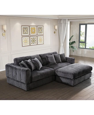 Oversized Cloud Sectional Sofa with Moveable Ottoman (Grey)