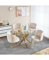 Modern Velvet Dining Chair Set (2) with Golden Legs