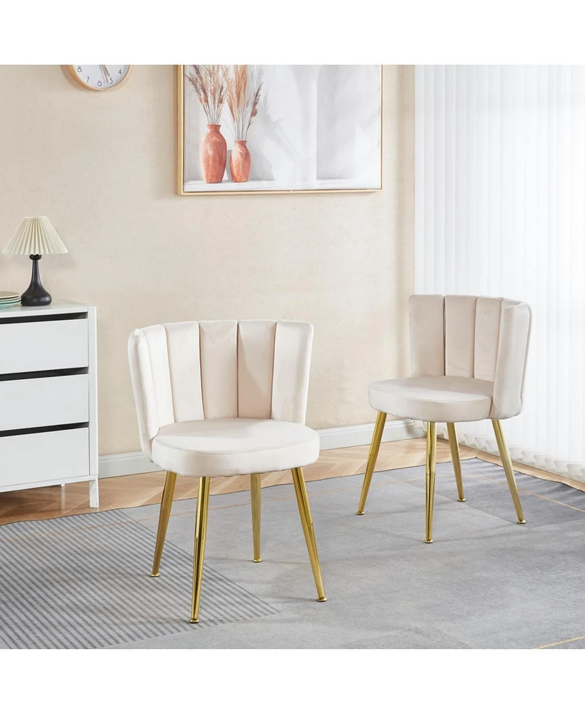 Modern Velvet Dining Chair Set (2) with Golden Legs