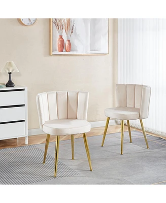 Modern Velvet Dining Chair Set (2) with Golden Legs