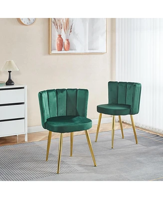 Green Velvet Dining Chair (Set of 2) with Gold Legs