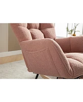 Teddy Fabric Rocking Chair With Adjustable Footrest,Pink