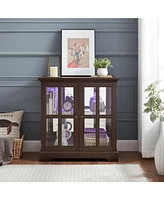 Led Display Cabinet with Adjustable Shelves, Lattice Doors