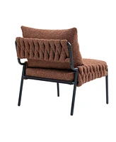 Cozy Accent Lounge Chair with Braided Upholstery, Metal Frame (Brown)