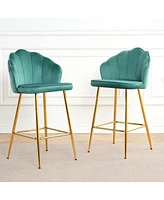 Green Velvet Bar Chairs with Glass Top and Gold Legs (Set of 3)