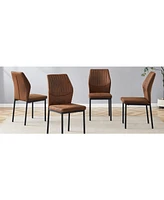 Luxury Brown Fabric Dining Chairs (Set of 6) Black Legs