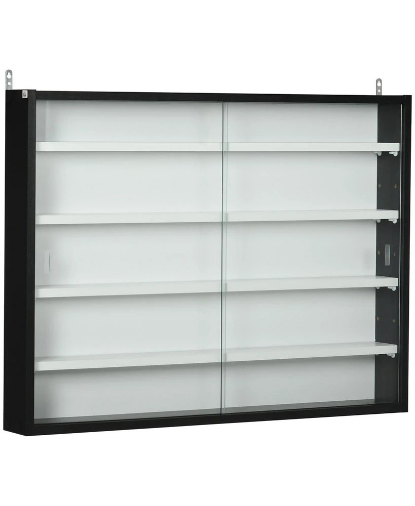5-Tier Display Cabinet, Glass Display Case with 2 Doors and Adjustable Shelves, Wall-Mounted, Black, White
