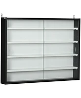 5-Tier Display Cabinet, Glass Display Case with 2 Doors and Adjustable Shelves, Wall-Mounted, Black, White