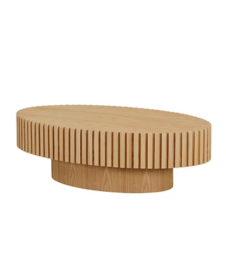 Modern Oval Coffee Table with Pedestal Base, 43.7" for Living Room