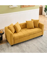 Yellow 3-Seater Flannel Sofa Bed