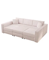 U-Shaped 6-Person Sofa with Ottoman, Light Pink, Modular Furniture