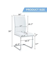 Luxury Simple Arch Chair - Set of 6 White Pu Material High Resilience Dining Chair with Arched Metal Silver Leg