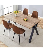 Wood-Textured Mdf Dining Set: 63" Table and 4 Brown Round Corner Chairs