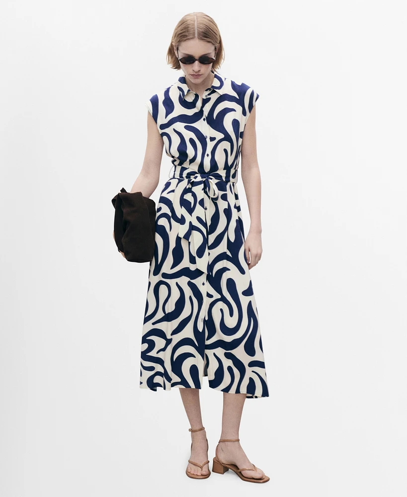Mango Women's Belt Printed Shirt Dress