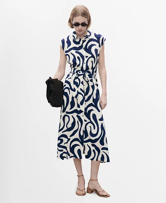 Mango Women's Belt Printed Shirt Dress