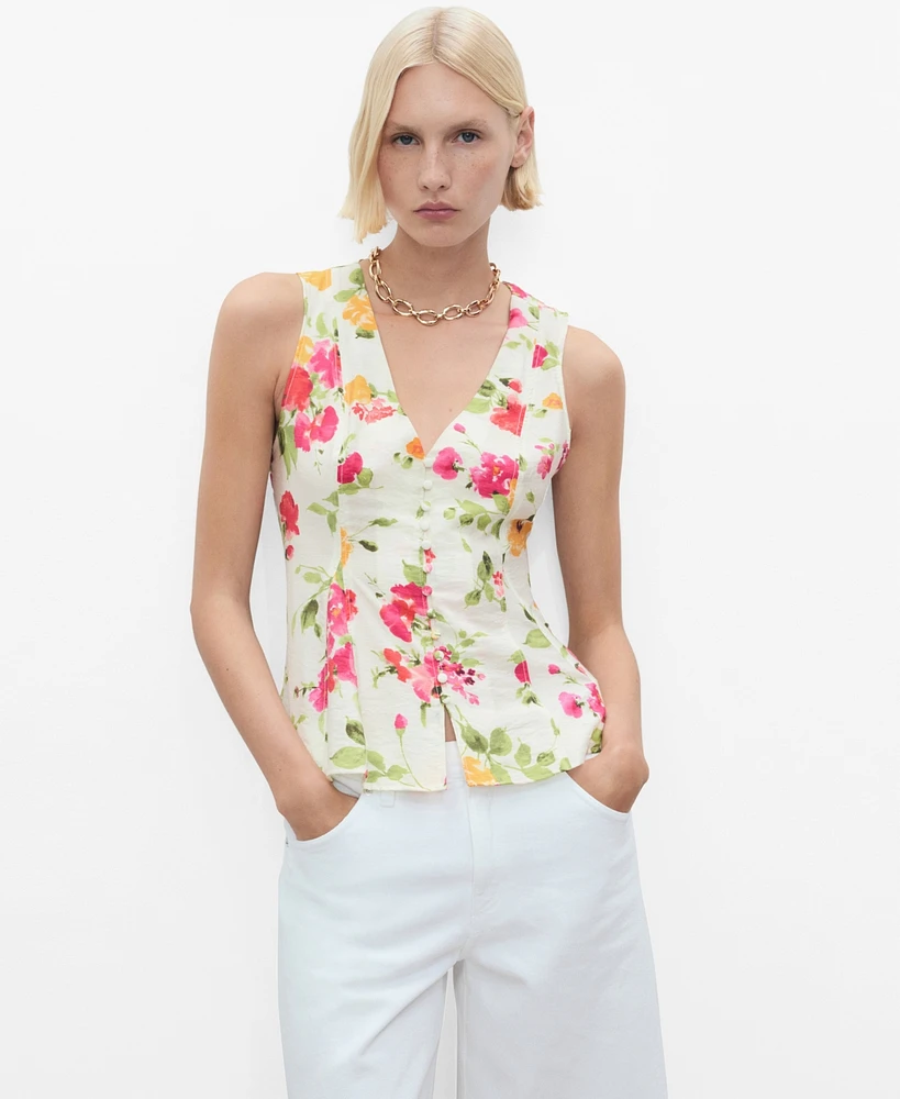Mango Women's Floral Button-Down Fitted Blouse