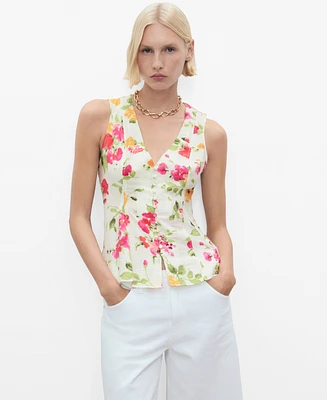 Mango Women's Floral Button-Down Fitted Blouse