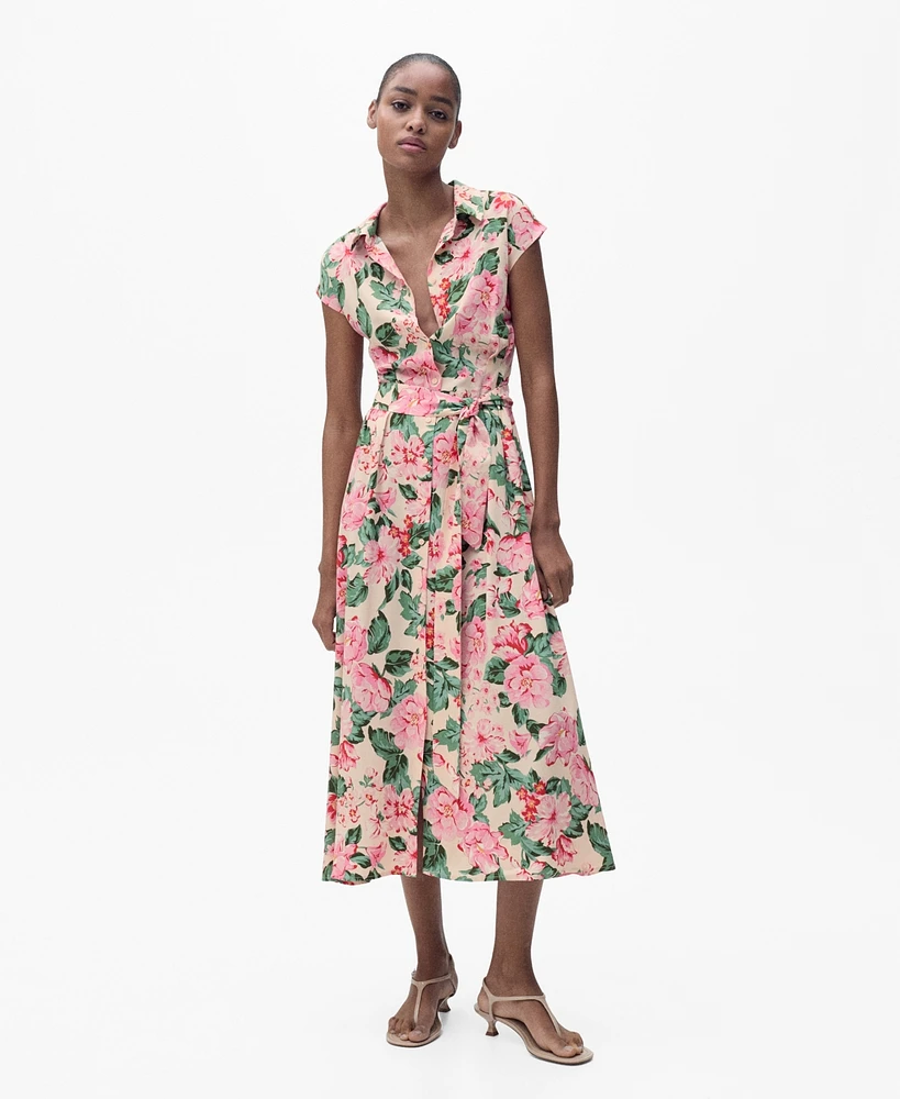 Mango Women's Belt Printed Shirt Dress