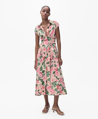 Mango Women's Belt Printed Shirt Dress