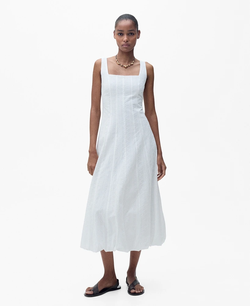 Mango Women's Puffed Hem Embroidered Dress