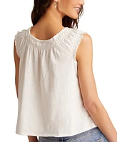 Lucky Brand Women's Cotton Smocked Tie-Neck Sleeveless Top