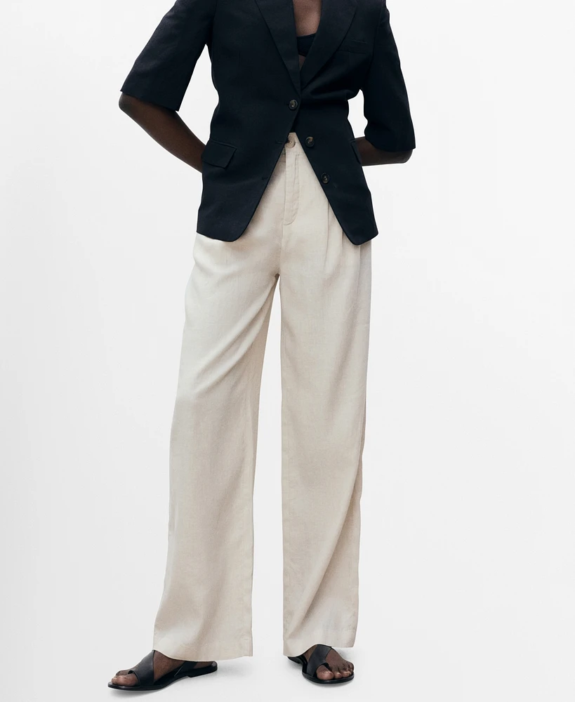 Mango Women's Tortoiseshell Button Linen Pants