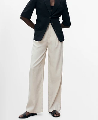 Mango Women's Tortoiseshell Button Linen Pants