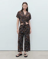 Mango Women's Floral-Print Knot Detail Cropped Shirt