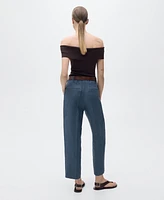 Mango Women's Pleated Detail Straight-Fit Linen Pants