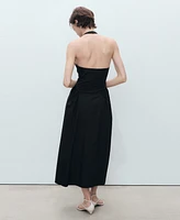 Mango Women's Halter Neck Cotton Midi Dress