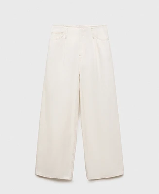 Mango Women's Frayed Waist Wide Leg Denim Pants