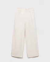 Mango Women's Frayed Waist Wide Leg Denim Pants