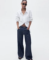 Mango Women's Wide Leg Mid-Rise Jeans